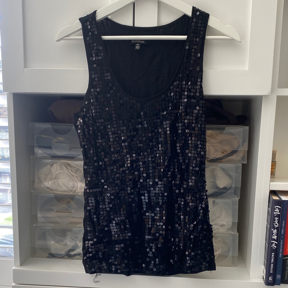Le Château Shimmering Black Sequin Tank Top